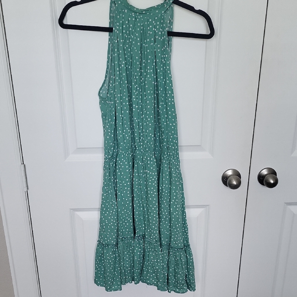 Polka Dot Sleeveless Green Dress